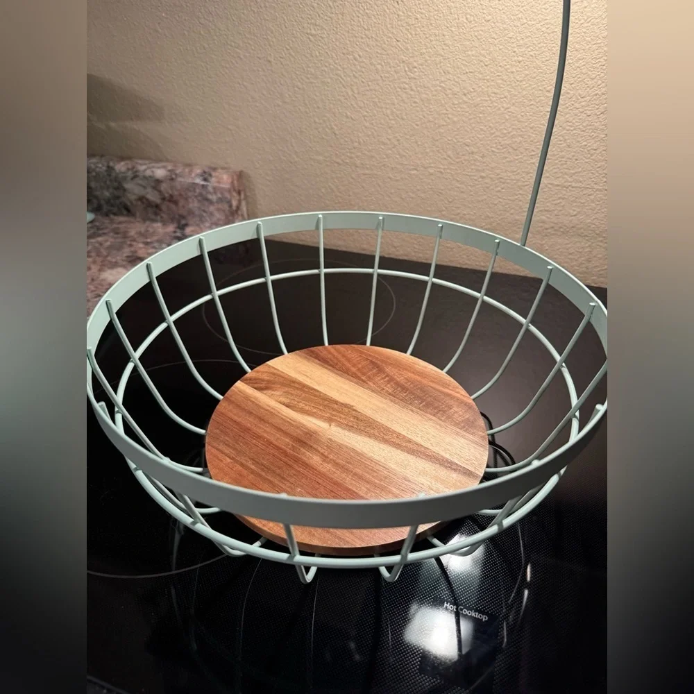 Modern Wire Fruit Basket with Wooden Base